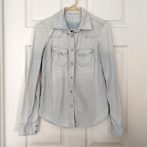 Light denim snap button up shirt